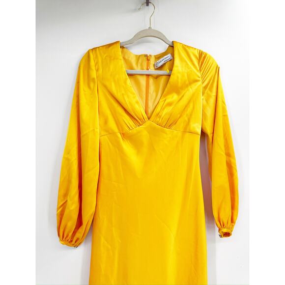 Mac Duggal 55693 Marigold Charmeuse Empire Waist Blouson Long Sleeve Gown 2 - Picture 4 of 8